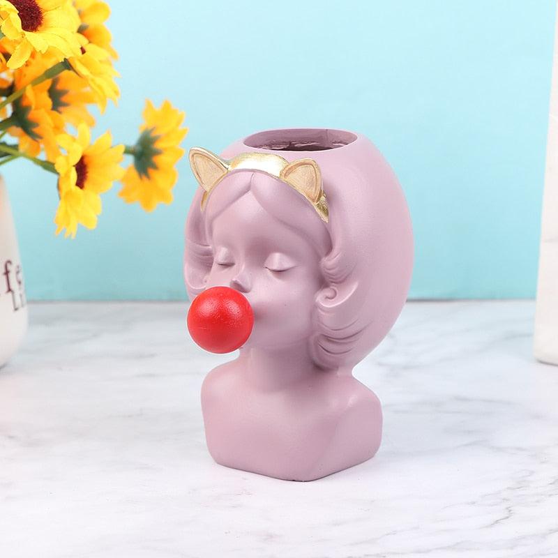 Enchanting Young Lady Sculpture Resin Floral Vase | Delightful Home Decor Accent